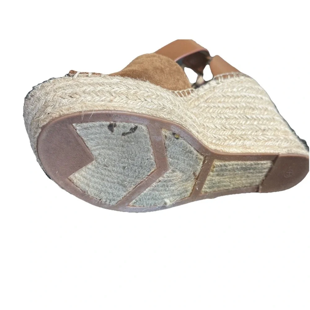 Marc Fisher Alida Suede Espadrille Platform Wedge Sandals Brown Open Toe 6.5M‎